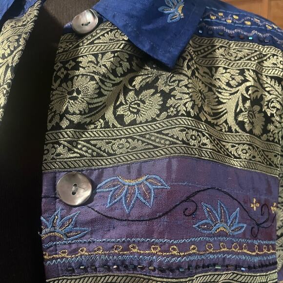 Vtg 90s Chicos Silk Artsy Boho Metallic Striped Glam Button Eclectic Jacket M - Picture 5 of 7